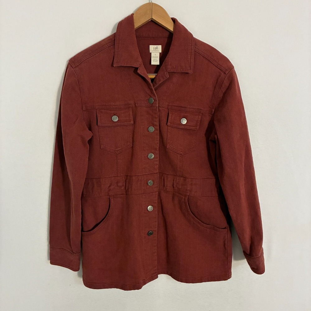 J Jill Field Jacket Womens Size S Flap Pocket Snap Up Gorpcore Utilitarian Chic